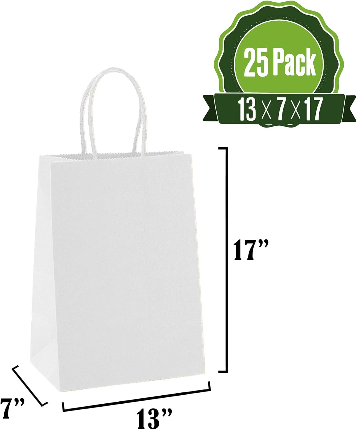 Uр Tо 50% оƒƒ [25 Bags] 13 X 7 X 17 White Kraft Paper Gift Bags Bulk with Handles. Ideal for Shopping, Packaging, Retail, Party, Craft, Gifts, Wedding, Recycled, Business, Goody and Merchandise Bag