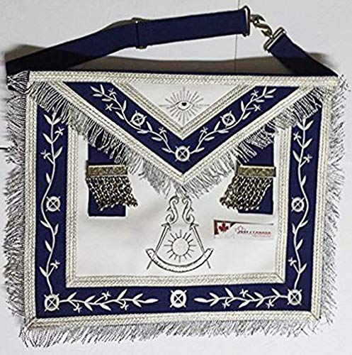 Masonic Apron -Past Master Apron Navy Blue Silver with Fringe (Blue & Silver)