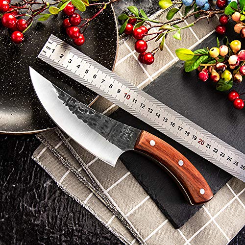 Promithi Japanese High Carbon Steel Forging Handmade Kitchen Chef Knife with Sheath, Used for Cleaver Butcher Chopper Boning, Documas Plaid,Wooden Handle (brown)