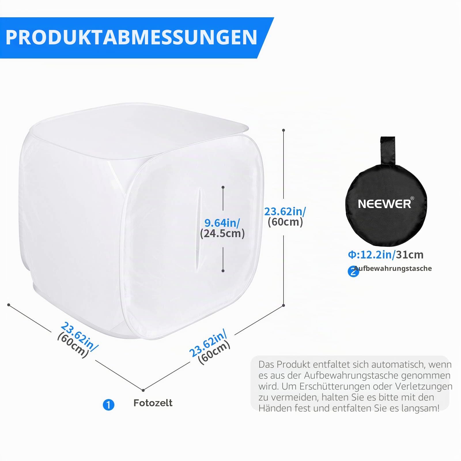 Neewer 24x24 Zoll/ 60x60cm Fotostudio Aufnahme Zelt Lichtwürfel Diffusions Soft Box Set mit 4 Farben Hintergründe(Rot Dunkelblau Schwarz Weiß) für Fotografie – Bild 3