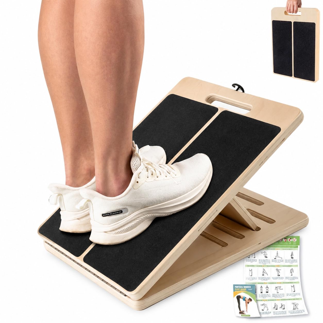 Slant Board Adjustable Wooden Calf Stretch Board, Foldable Squat Wedge & Calf Raise Block, Portable Leg Stretcher for Ankle Mobility, Physiotherapy, Home & Gym, 120kg Capacity