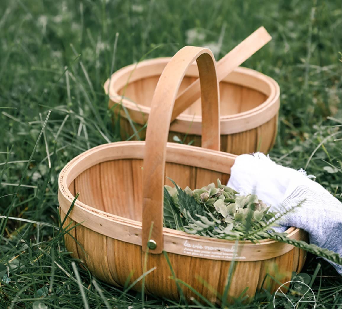 Cestino da Picnic Feste Cesto di Vimini Vuoto Scatola Ovale Intrecciata in salice Pasqua Cestino per Alimenti Grandi Dimensioni con Manico da Picnic Gita all’Aperto(28 * 21 * 25cm)