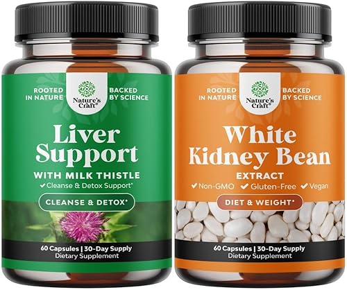 Paquete de suplemento de apoyo hepático de cardo mariano y refuerzo energético de frijol blanco, suplemento de hígado de hierbas con cardo mariano
