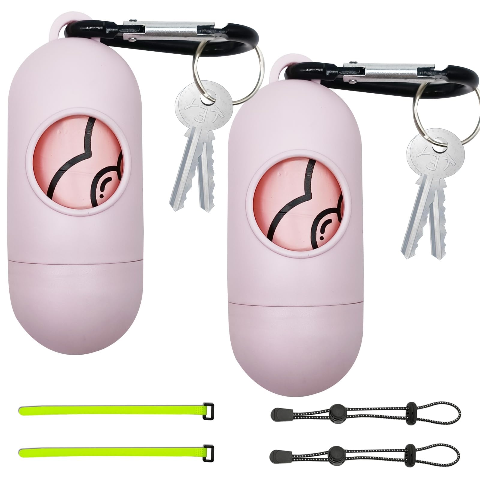 PetGone 2-Pack Leak-Proof Dog Waste Bags Dispenser with Leash Clip Key Ring - Pink, 2 Holders with 30 Bags Each