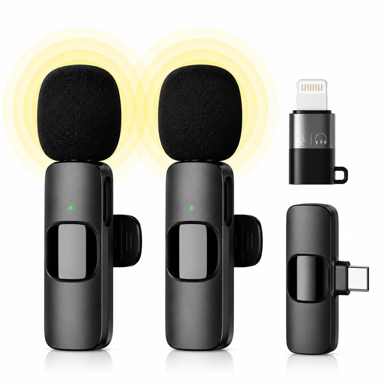 Kabelloses Lavalier Mikrofon für iPhone, Android & Handy – Mini mikrofon mit USB-C & Lightning, 10h Akkulaufzeit, 2,4 GHz Wireless Microphone für Vlog, Video, Interview & Podcast (Schwarz)