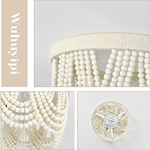 Miniatura 4 de Candelabro bohemio con cuentas de madera, lámpara de techo empotrada, lámpara de techo antigua de yute con cuentas de madera de granja, accesorio