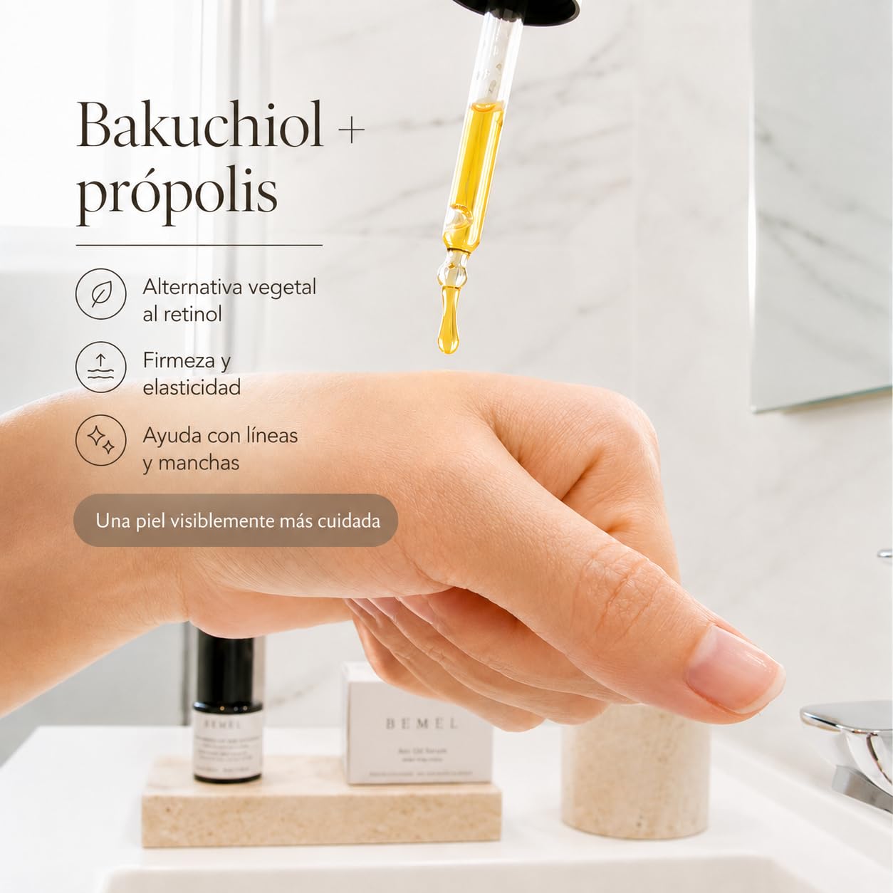 BEMEL Serum Antiarrugas Facial, Día y Noche, Bakuchiol, Propolis - Trabaja Arrugas, Manchas, Firmeza, Elasticidad, Luminosidad, Nutre Piel Seca Grasa Mixta Hombre Mujer Ecológica 30ml