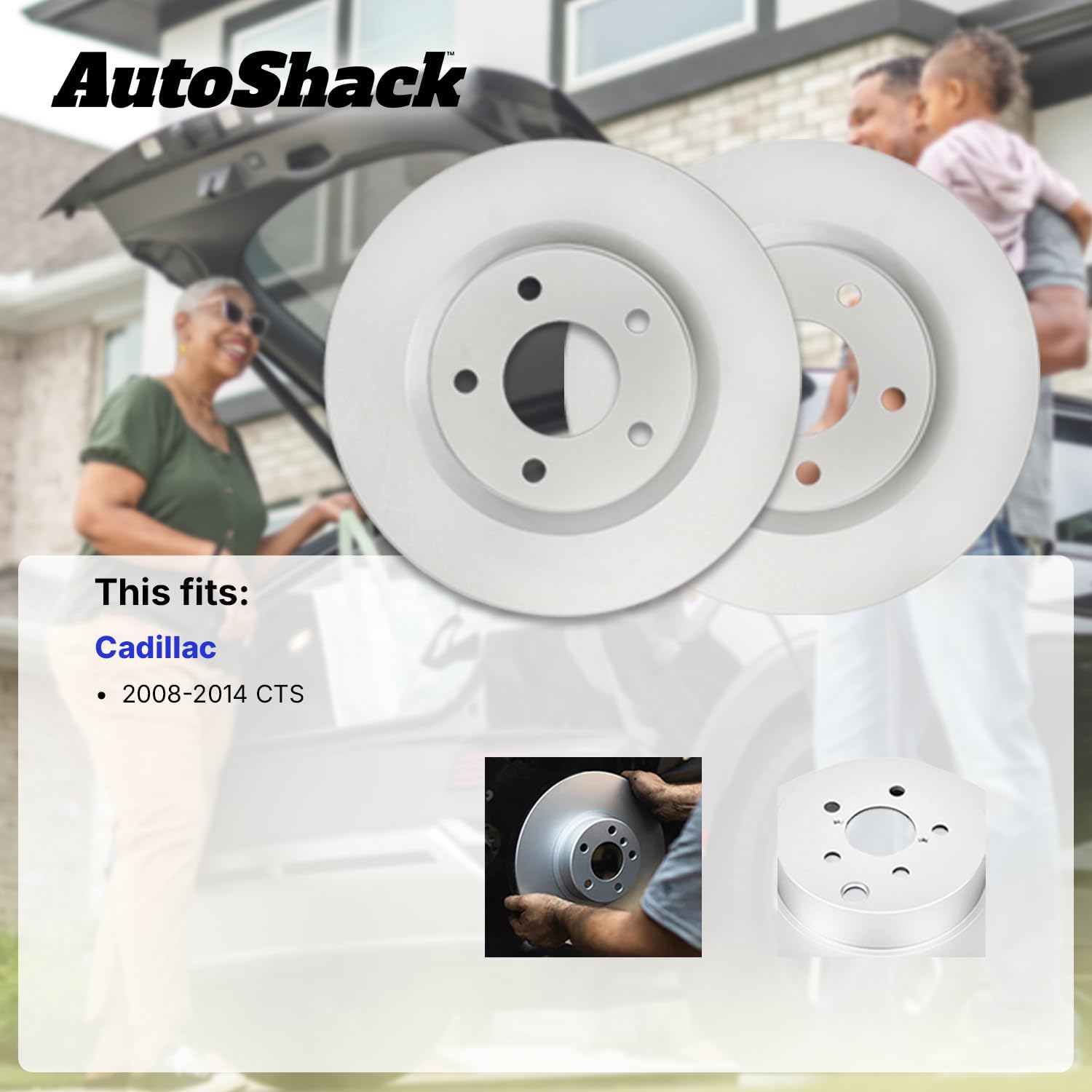 AutoShack Front Brake Rotors for Cadillac, CTS 2008-2014, AWD RWD V6 3.0L 3.6L V8 6.2L - Coated - ArmorStop - 12.44" (316 mm), 5-Lug