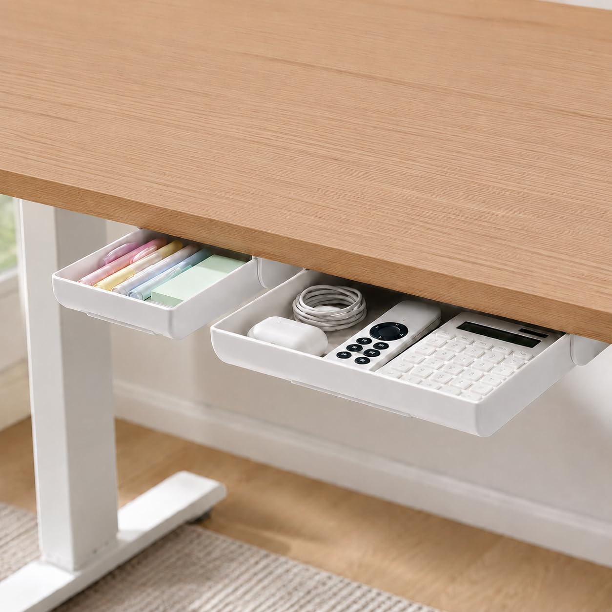 YOOUSOO 2 Pack Under Desk Storage Drawer Organizer Self Adhesive | Hidden Slide Out Drawer Attachment, with Self - Adhesive Feature for Desktop and Table Organization, Hidden Under Desk-image-20