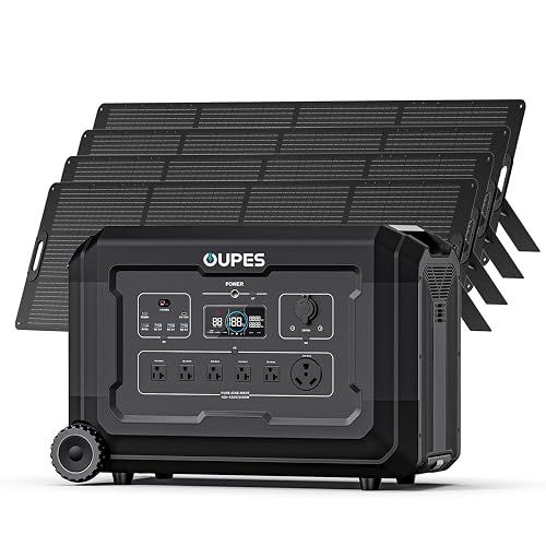 OUPES Mega 3 Solar Generator 3600W, 3072Wh Power Station with 4x240W Solar Panels, 6 X 3600W (7000W Surge) AC Outlets, Intelligent BMS LiFePO4 Battery for Home Backup Outdoors Camping RV Emergency - Mega 3+4*240W panel