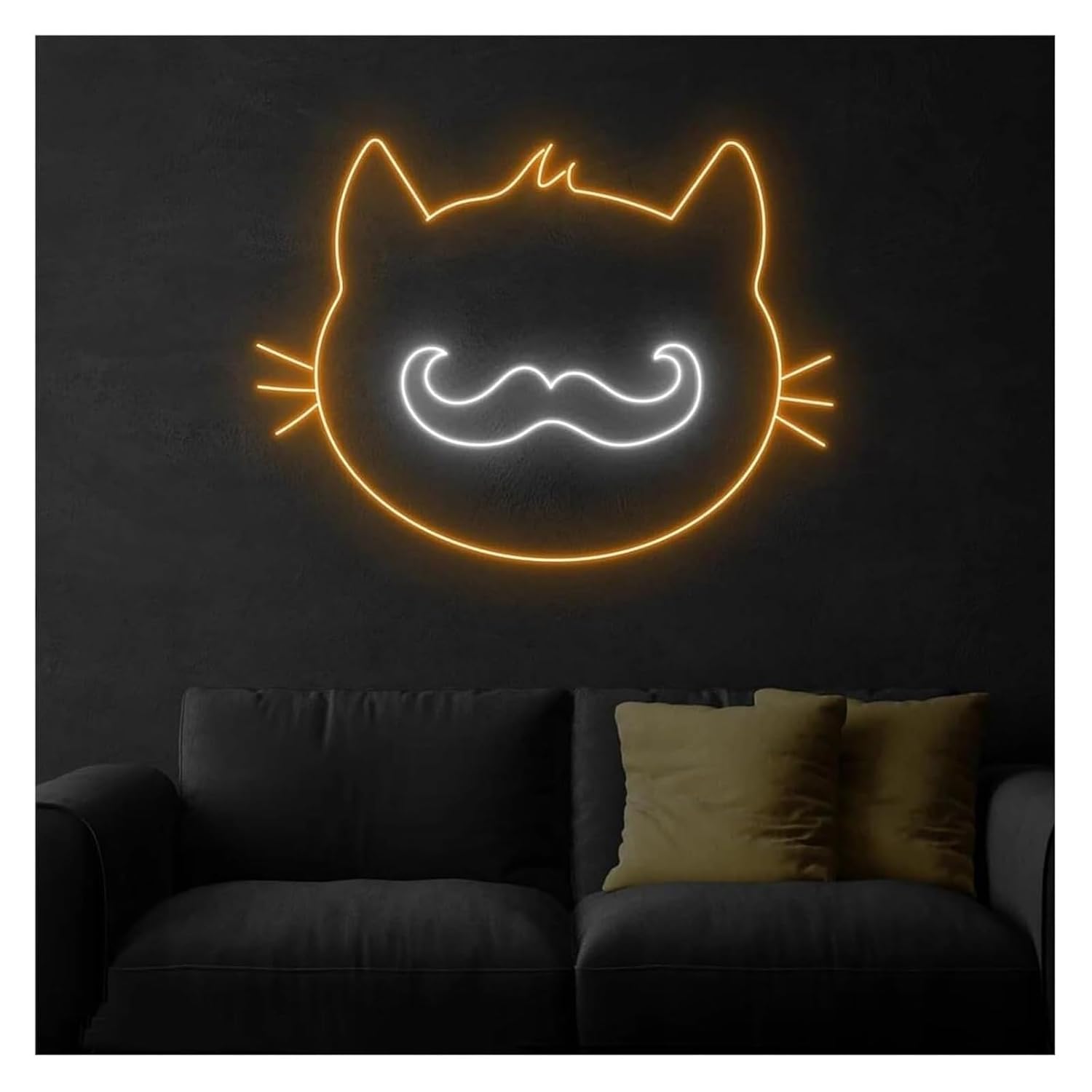 ネオンライト 口ひげを生やした猫の形で照らされたネオンサイン、調光可能