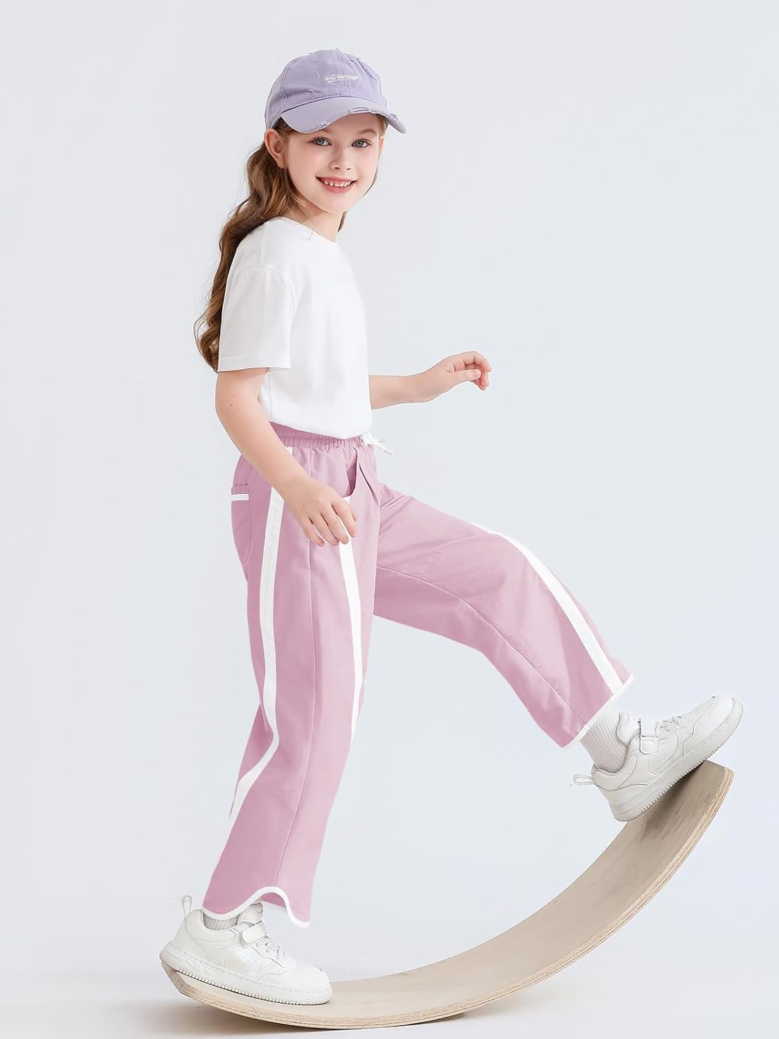 Haloumoning Girls Baggy Wide Leg Pants Kids Striped Elastic Waist Parachute Track Pants with Pockets 5-14 Years - Image 6