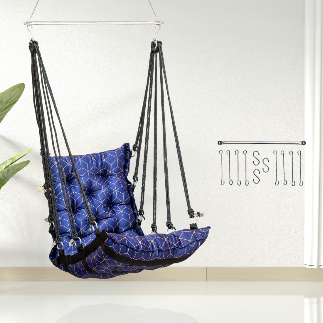 curio centre Cotton Swing/Swing For Balcony/Swing For Adults/Swing Chair For Adults For Home/Hammock Swing For Adults/Swing For Garden/Hanging Jhula 200 Kgs Capacity, Free Hanging Accessories, Gold
