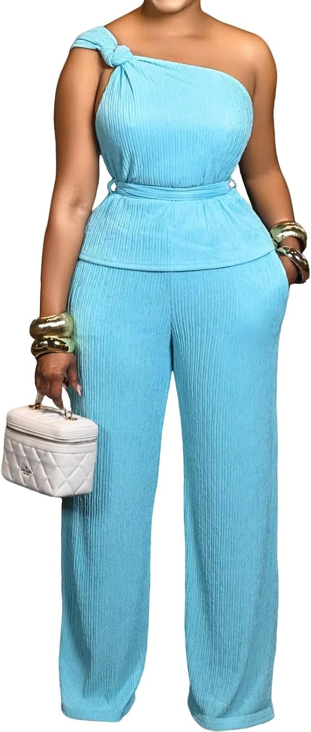 Ophestin Women 2 Piece Outfits 2026 Sexy Off Shoulder Sleeveless Tops Wide Leg Pant Set Tracksuit Sweatsuits