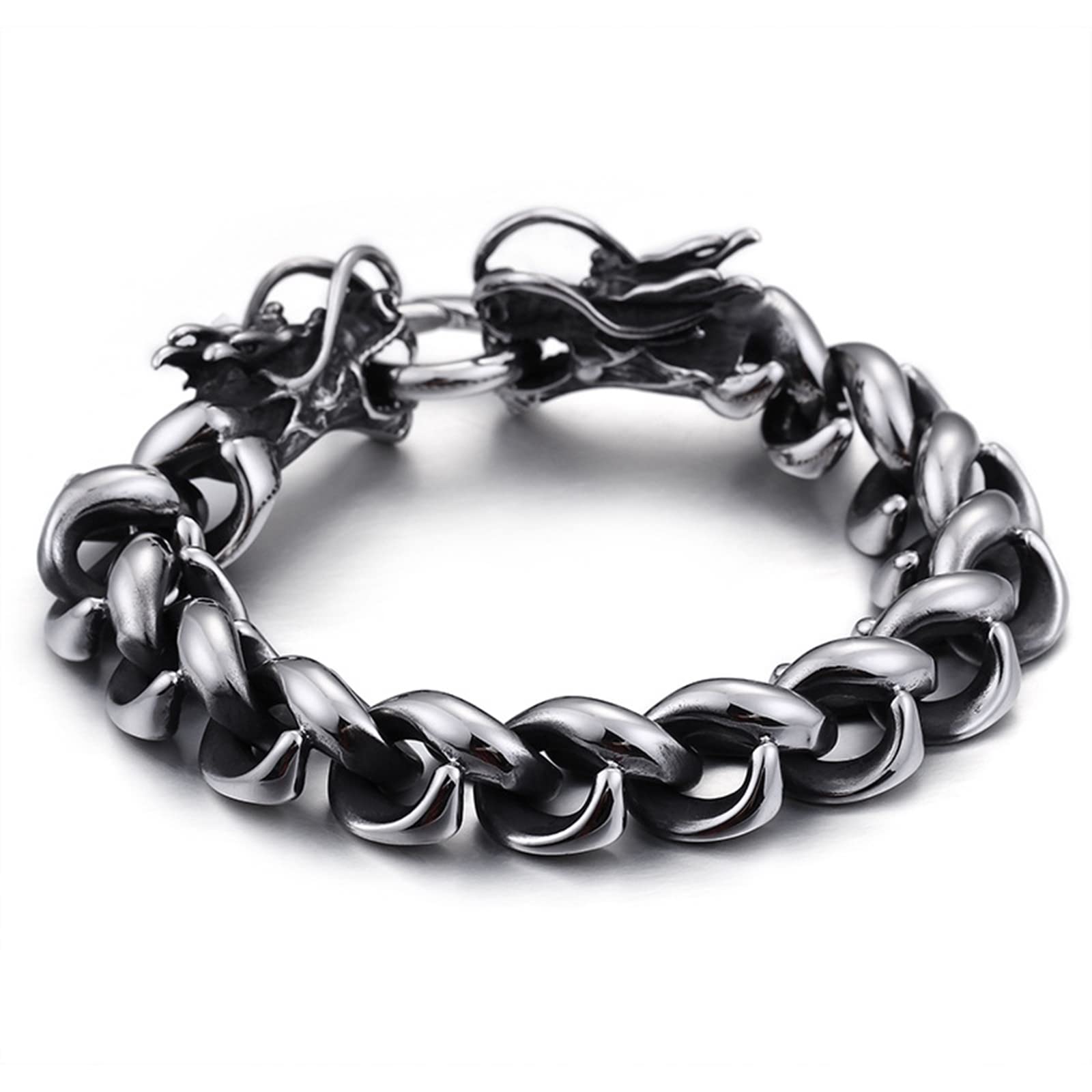 AMDXD Herren Personalisiert Armband aus Edelstahl, Drachen Panzerkette Kettenarmband Tolles Geschenk für Männer und Frauen, Länge 22cm, Schwarz