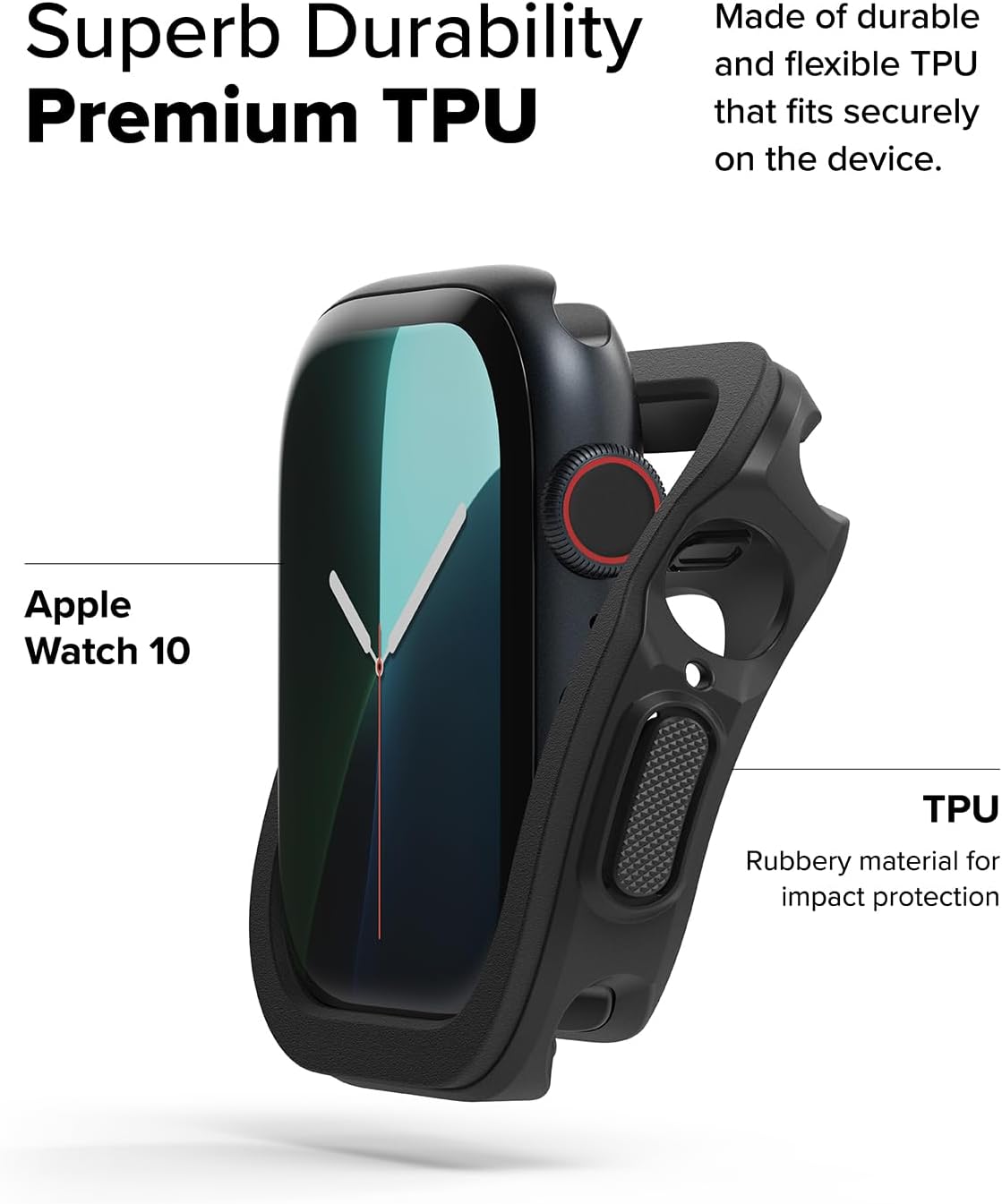 Ringke Air Sports for Apple Watch Series 11 and Series 10 Case (42 mm) [Tailored Cutouts] Soft Flexible Bumper Lightweight Slim TPU Cover for Women, Men - Black - Image 5