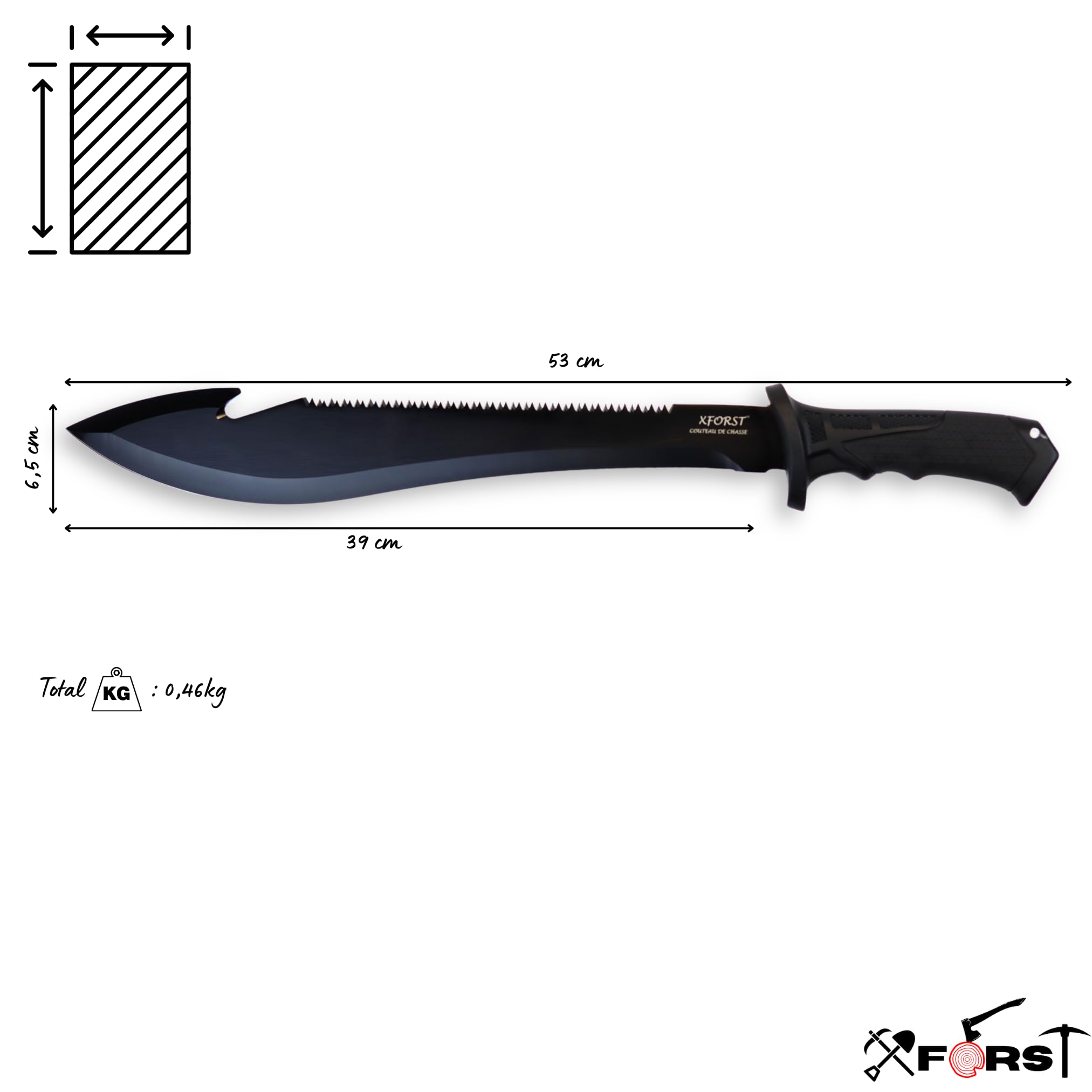 Xforst Machete Mori mit Sägeblatt, gesamtlänge 53 cm. Mit rutschfestem Gummi-Griff und feststehender Klinge. Für Outdoor, Survival und Bushcraft.