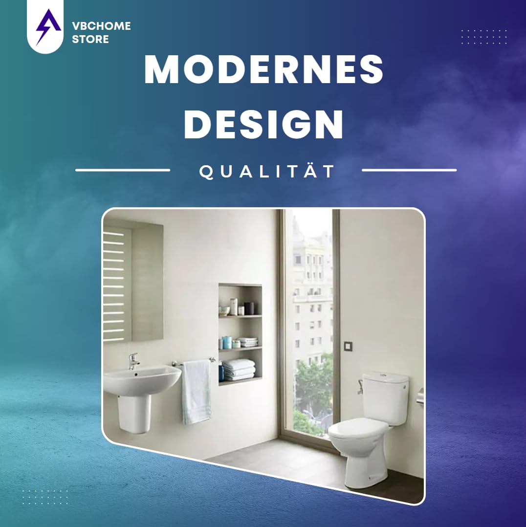 VBChome Set completo WC da terra in ceramica con sciacquone, sedile in polipropilene con abbassamento automatico funzione SoftClose, scarico verticale, igienico ed estetico