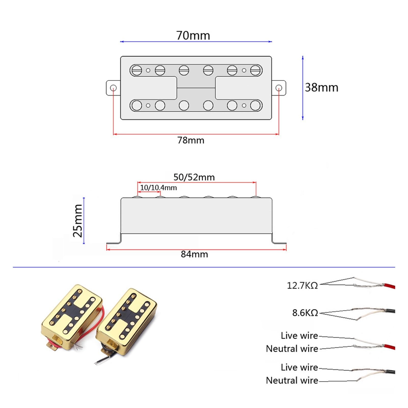 Pastillas de guitarra eléctrica Humbucker, cera de doble bobina dorada en maceta for Gmc41