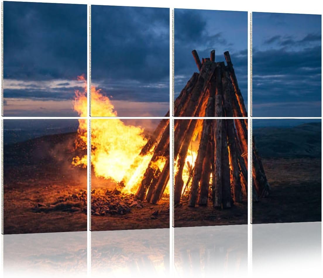 Art Acoustic Panels Large fire beacon burning hilltop 8 Pack Decorative