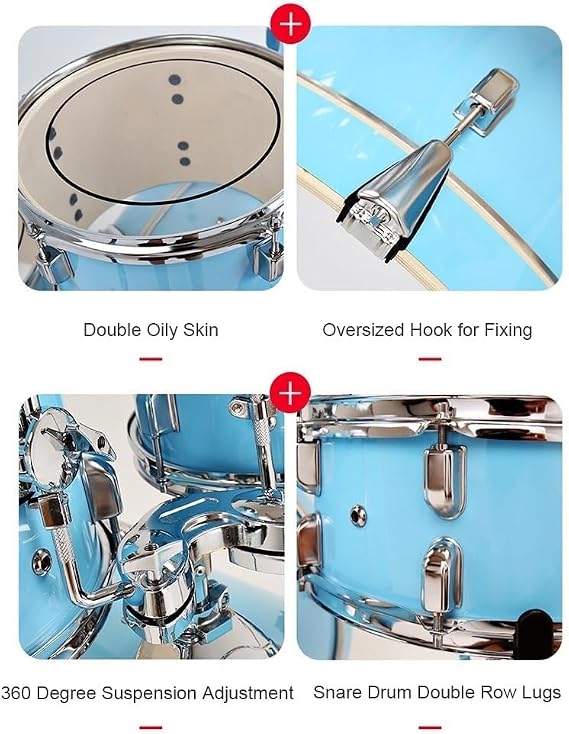 5 Piece Adult Drum Set, 22 Inch Adult Drum Set Complete Professional Percussion Kit, 5 Drums 4 Cymbals Professional Performance, for Adult Beginners (Color : Black)