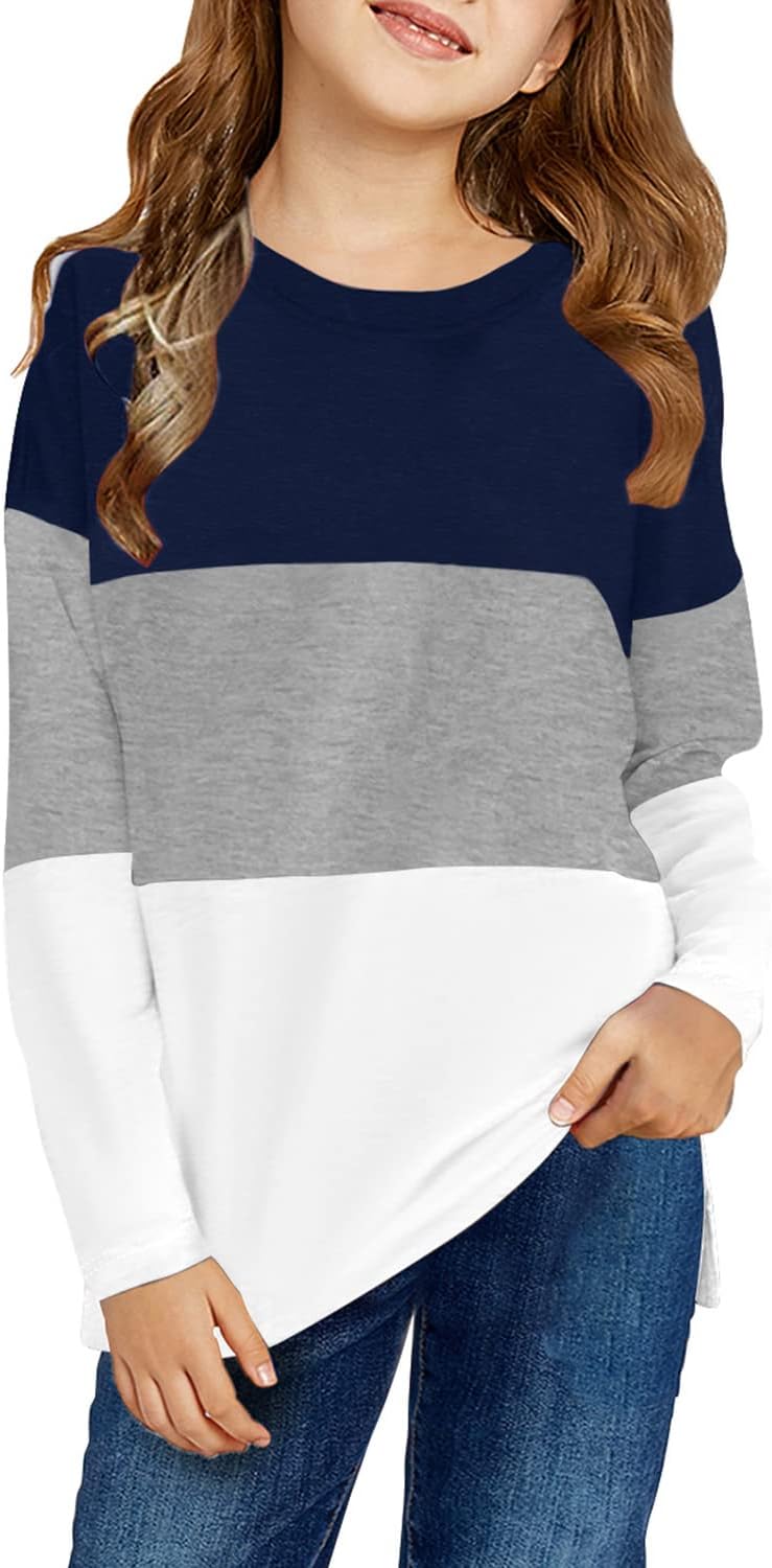 storeofbaby Girls Tops Casual Long Sleeve Shirts Loose Round Neck Tunic Blouse