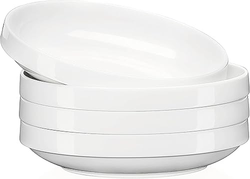 LOVECASA Tazones para pasta, 34 onzas, juego de 4 cuencos de ensalada, platos de cerámica de 8.1 pulgadas para cocina, cena, sopa, microondas,