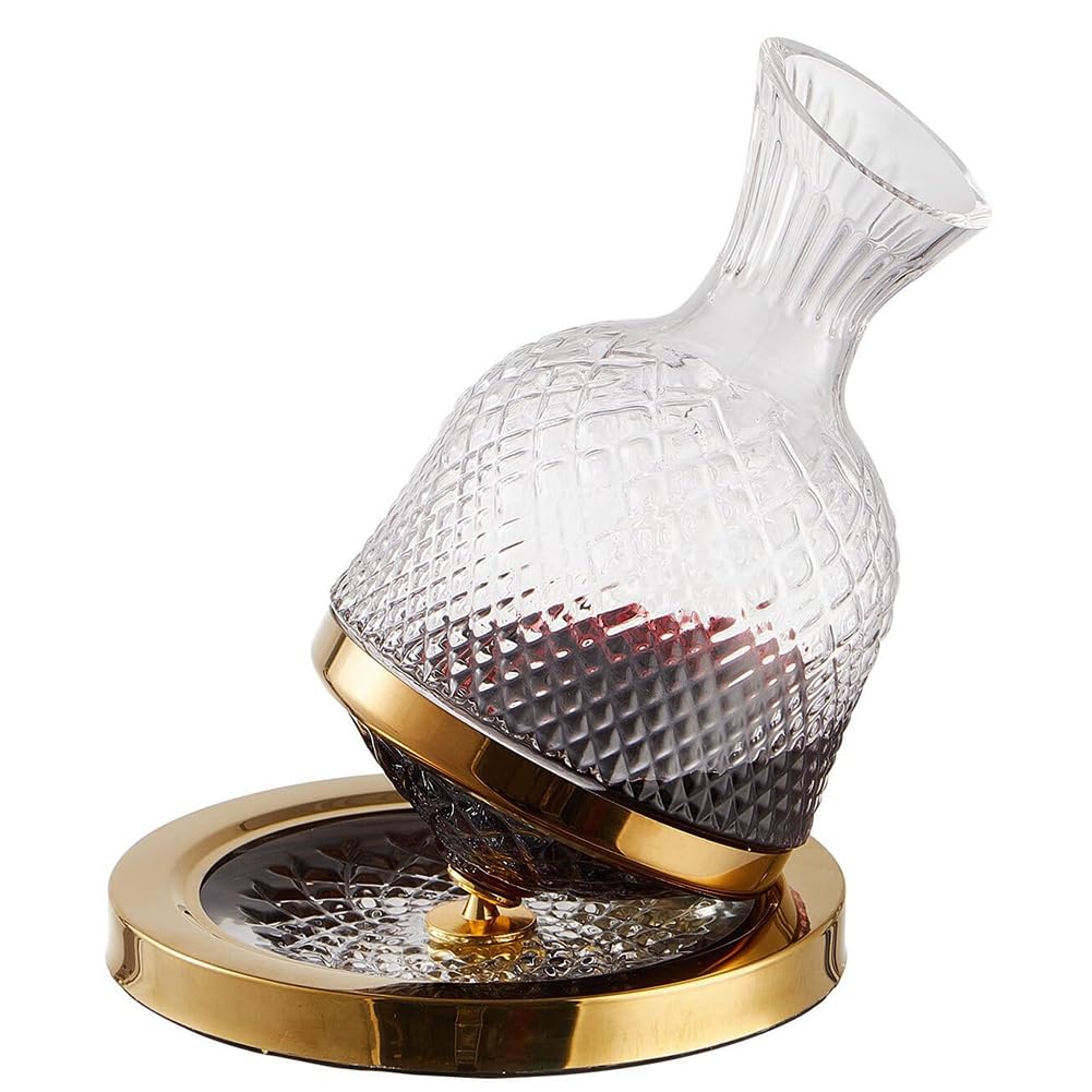 CTRLZS Wine Decanter Tumbler Rotating 1.5L Decanter Dispenser Crystal Glass Bottle Wine Aerator Mirror Jug Gift Bar Decoration Gold