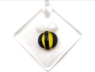 Bumble bee light catcher, Fused glass suncatcher, diamond shaped, token gift for busy bee, window art, garden art