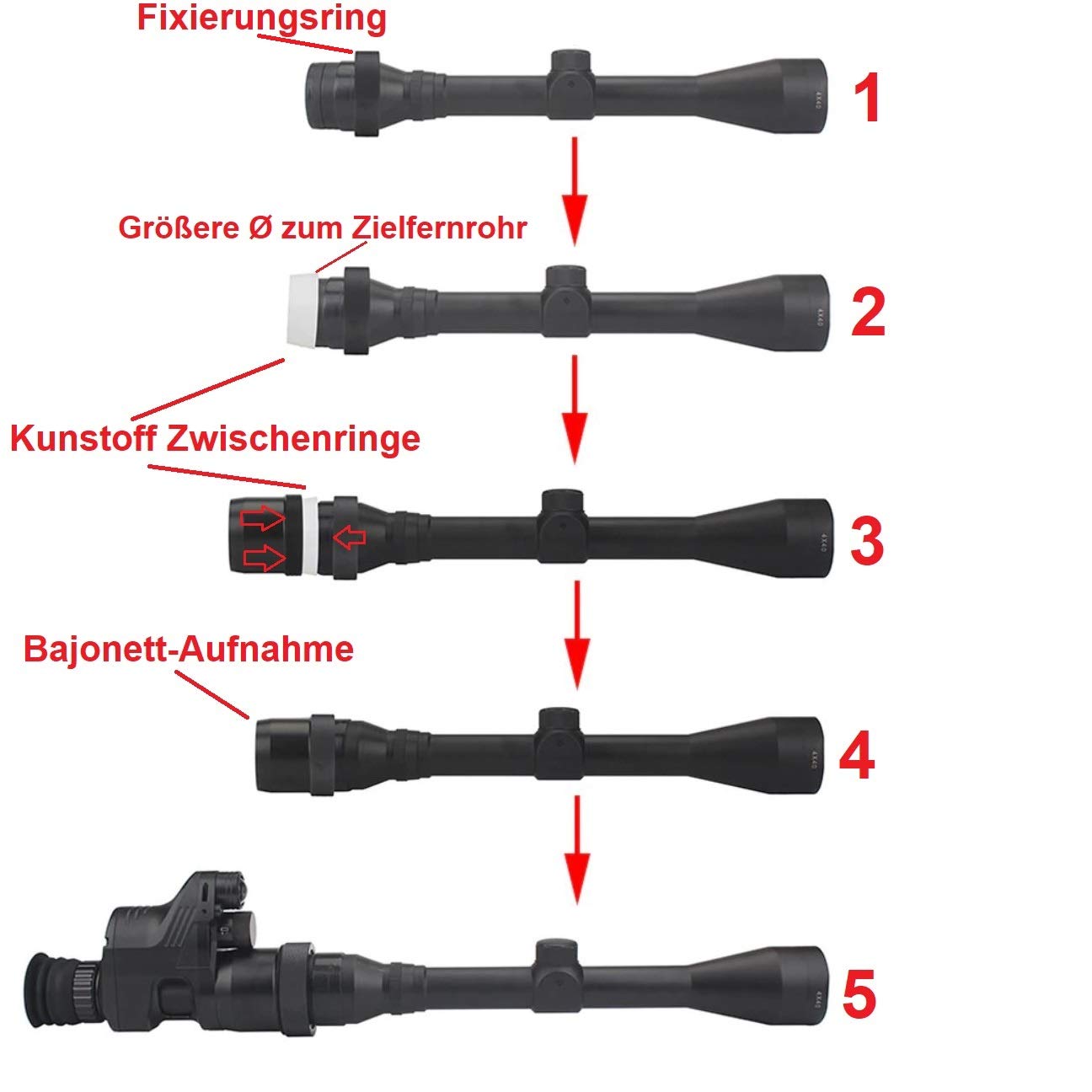 Universal Schnell-Adapter Gen2 für Fernglas/Zielfernrohr für Sytong HT-66 / Pard NV007 für 35-47 mm Ø mit Bajonett-Aufnahme QD