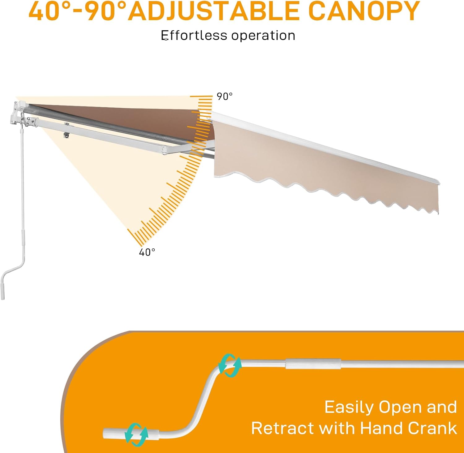 VINGLI Awning adjustable canopy and manual crank operation