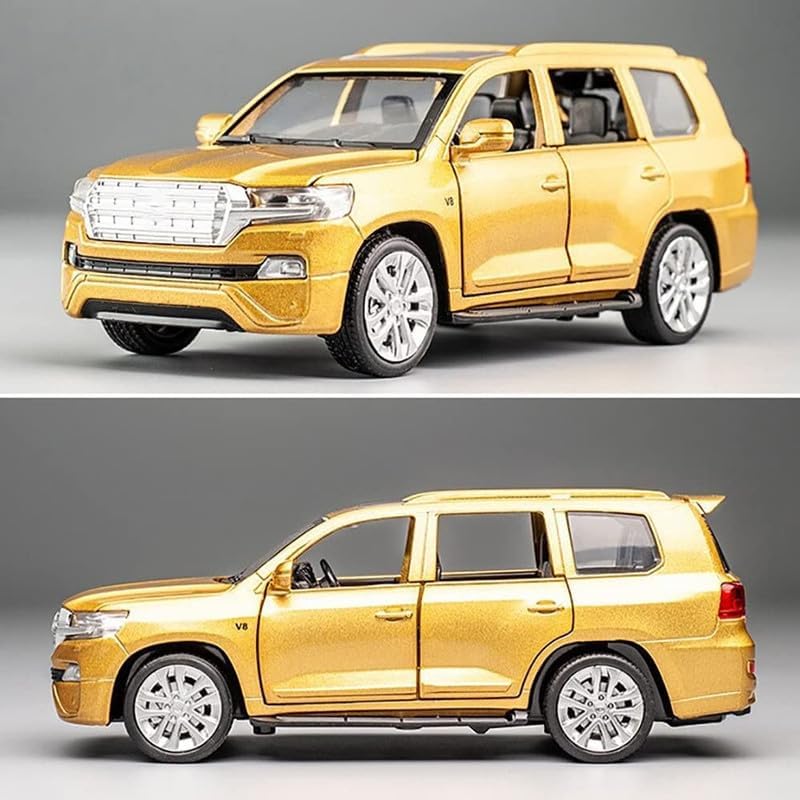 Image of Kids Model 1:32 Land Cruiser Die Cast Metal Car Pull Back Action Opening Doors with Realistic Engine Sound Lights Toy Car Gift for Boys - Multi