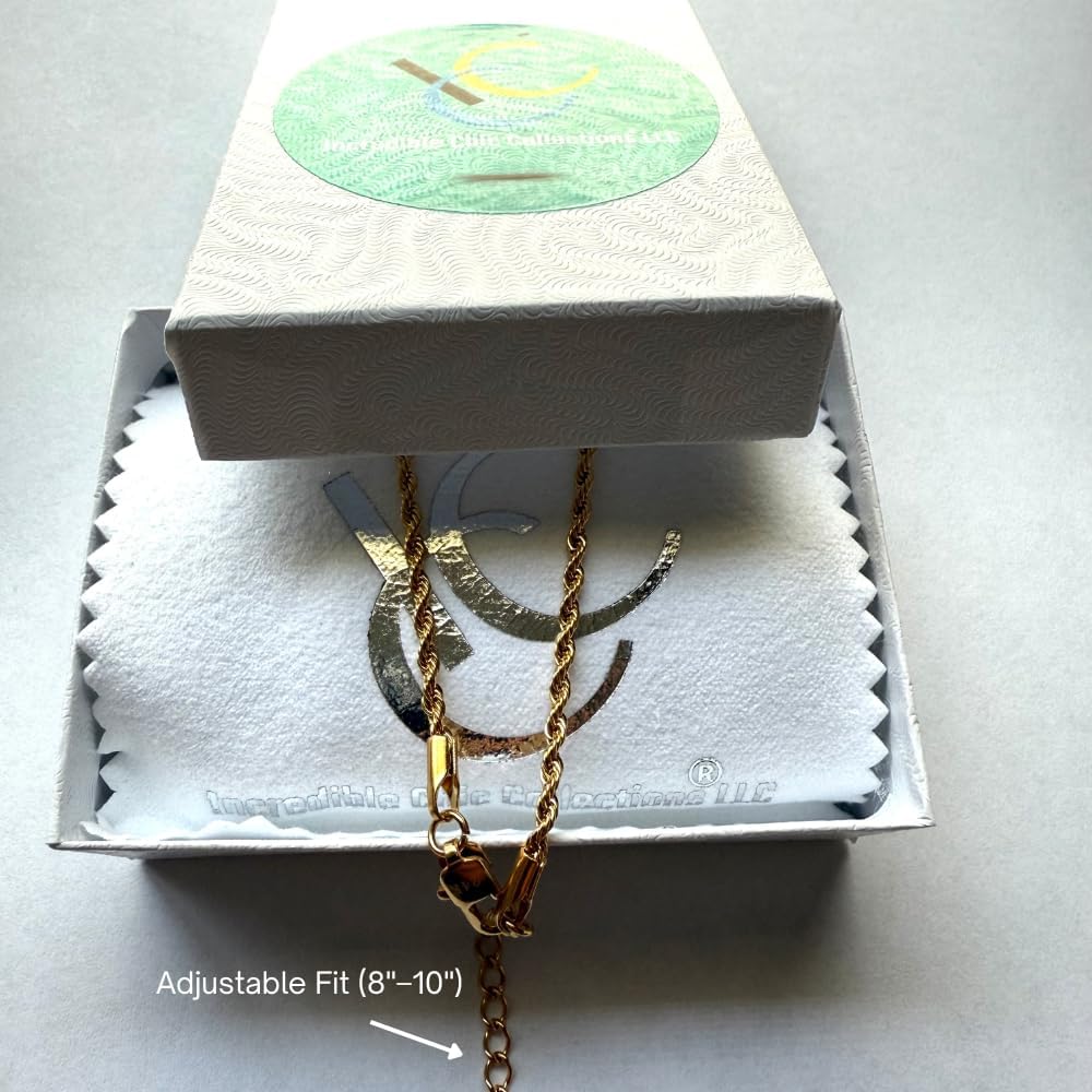 Rope Chain Anklet in Yellow 24kt Gold - 2mm Adjustable Fit (8"–10")