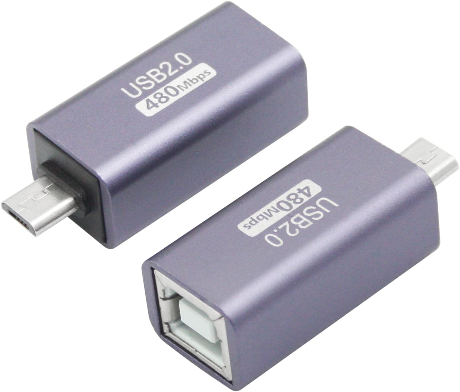 USB 2.0 B Type Connector Adapter, Micro USB Male to USB B (MIDI) Female Power and Data Extension Adapter, Aluminum Alloy Housing, for Electronic Piano, Printer, Scanner etc, 2Pcs