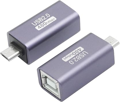 USB 2.0 B Type Connector Adapter, Micro USB Male to USB B MIDI Female Power and Data Extension Adapter, Aluminum Alloy Housing, for Electronic Piano, Printer, Scanner etc, 2Pcs