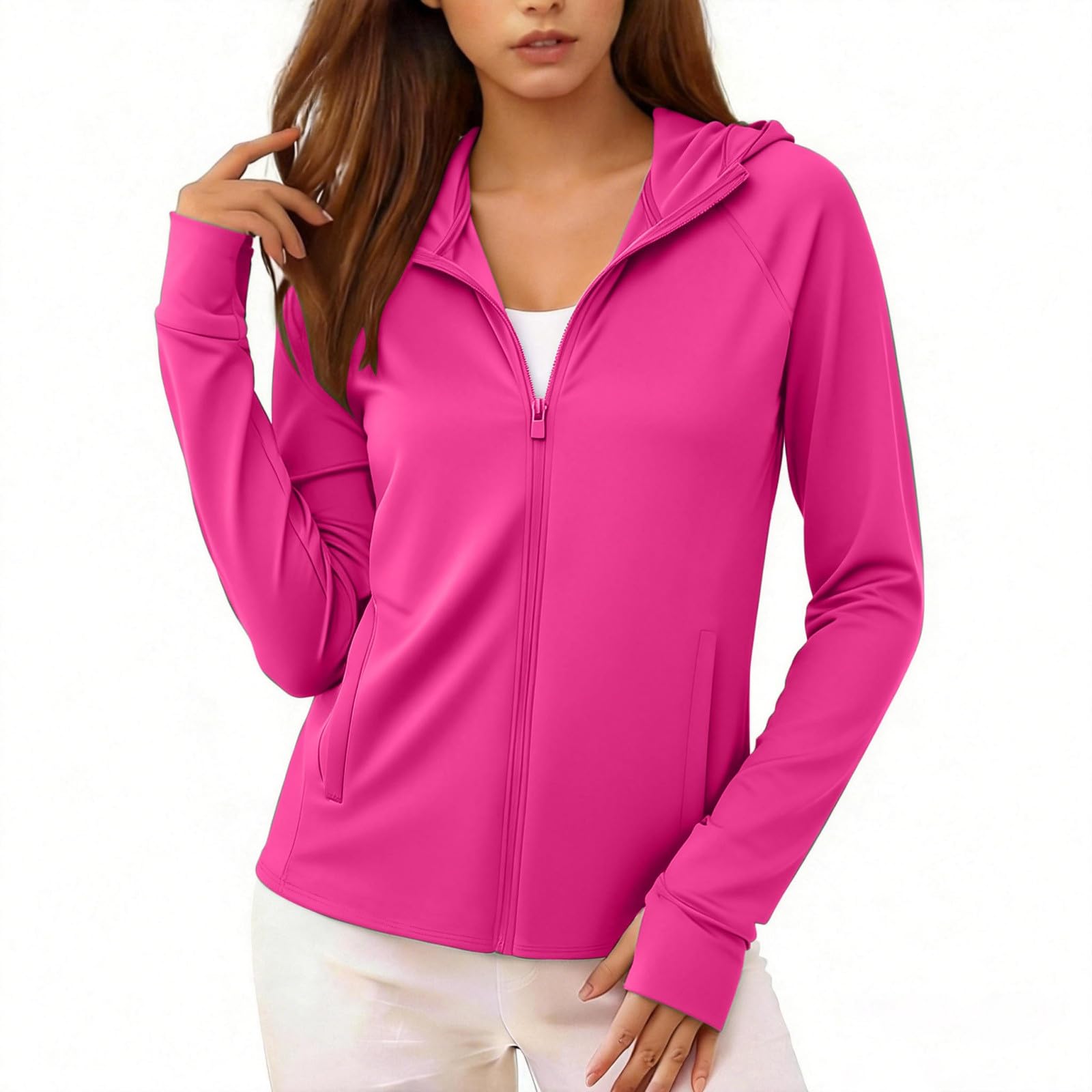Damen UPF 50+ Sonnenschutz Hoodie Full Zip Laufshirt Uv Schutzkleidung Wander Kleidung Damen Cooling Shirt Funktionsshirt Leicht Schnelltrocknend