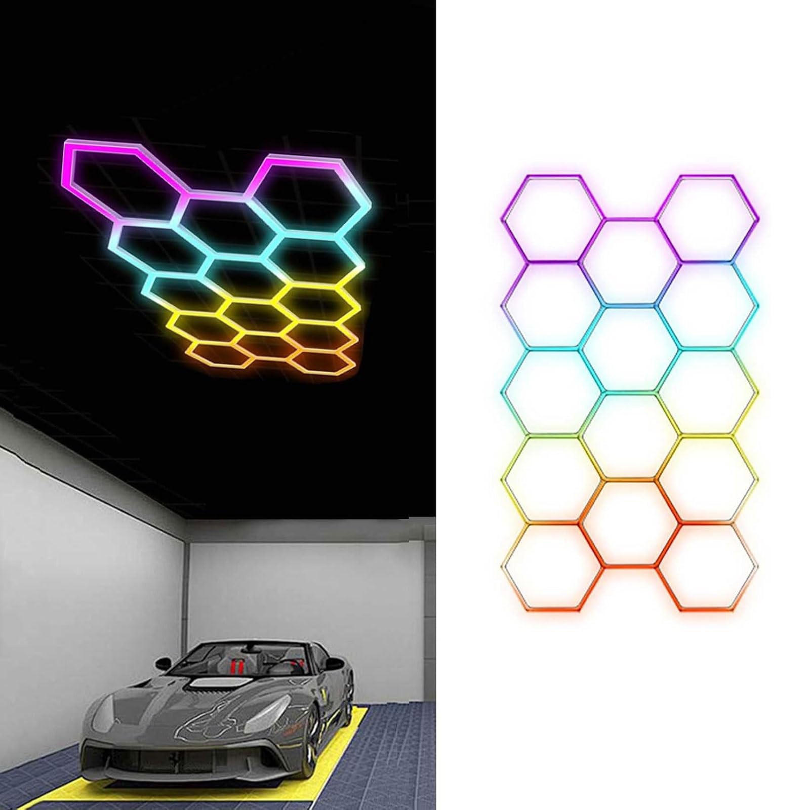 Plafonnier LED hexagonal pour garage avec télécommande RVB