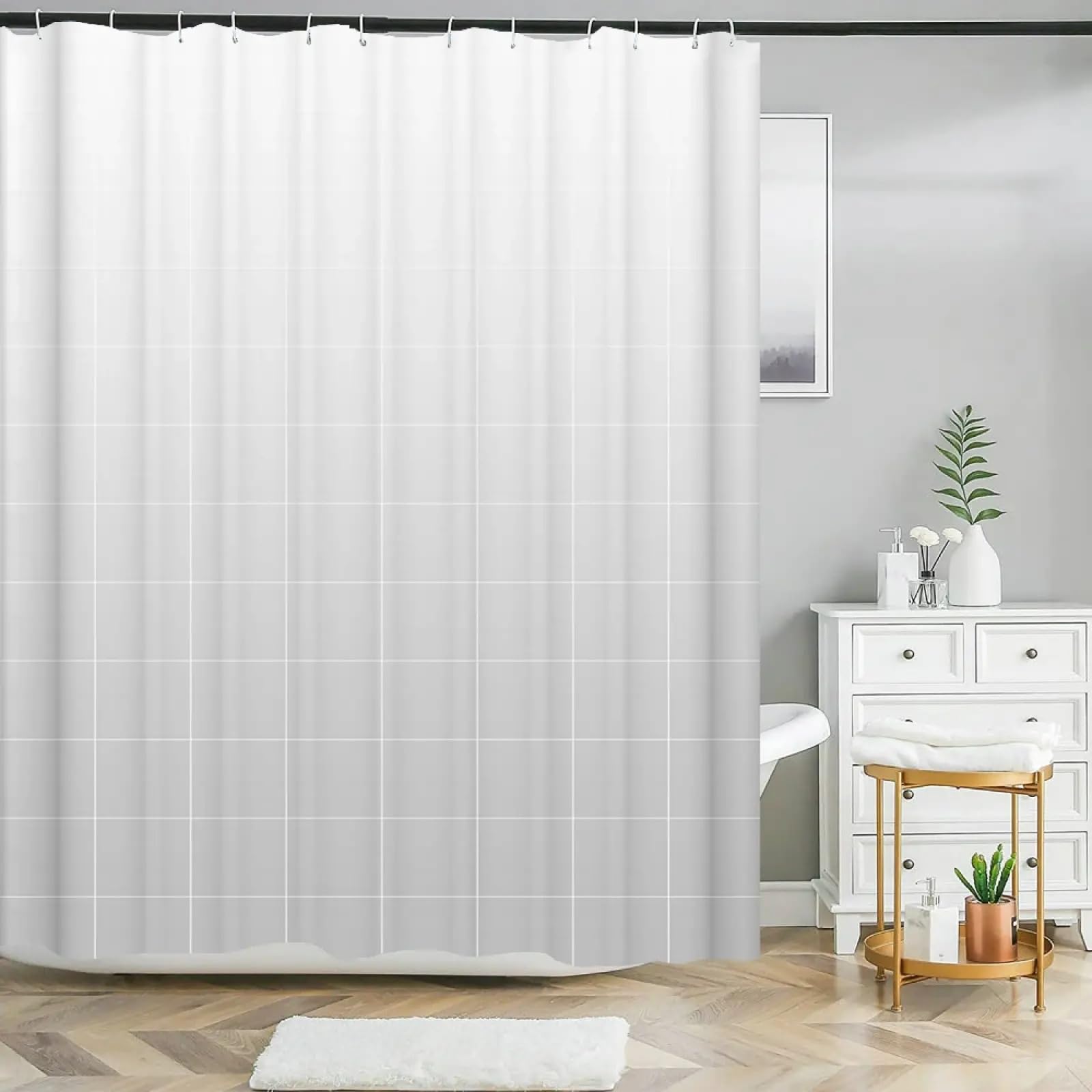 Rideau de douche imperméable gris 165x220 cm à rayures géométriques avec crochets pour salle de bain