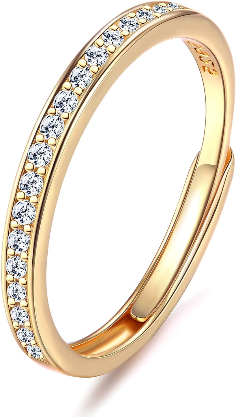 JeweBella 925 Sterling Silver Ring for Women Girls Cubic Zirconia Adjustable Thumb Ring Wedding Engagement Eternity Ring Silver/Gold/Rose Gold