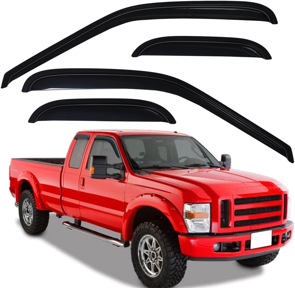 Lightronic Extra Durable Outside-Mount Auto Vent Window Visor, Fits 1999-2016 Ford F-250 & F-350 Super Duty SuperCab, UV Protection Rain Guard, Original Wind Deflector, No-Drilling, Smoke, 4-Pcs
