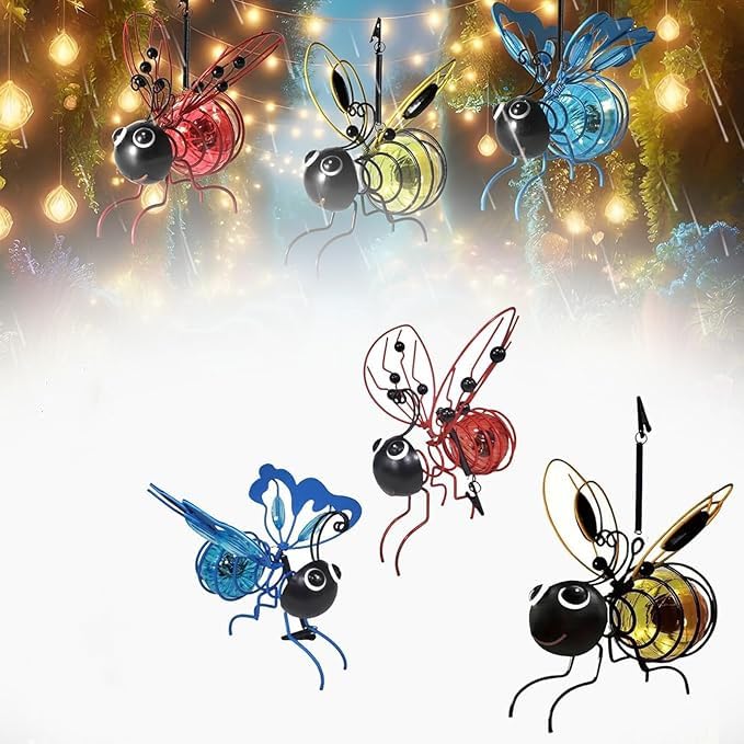 Solar Bee Lights Outdoor,Solar Hanging Insect Simulation Light, Outdoor Hanging Garden Lantern,for Patio Yard Pathway Backyard Balcony Porch Housewarming Gift (3pcs-Mix)