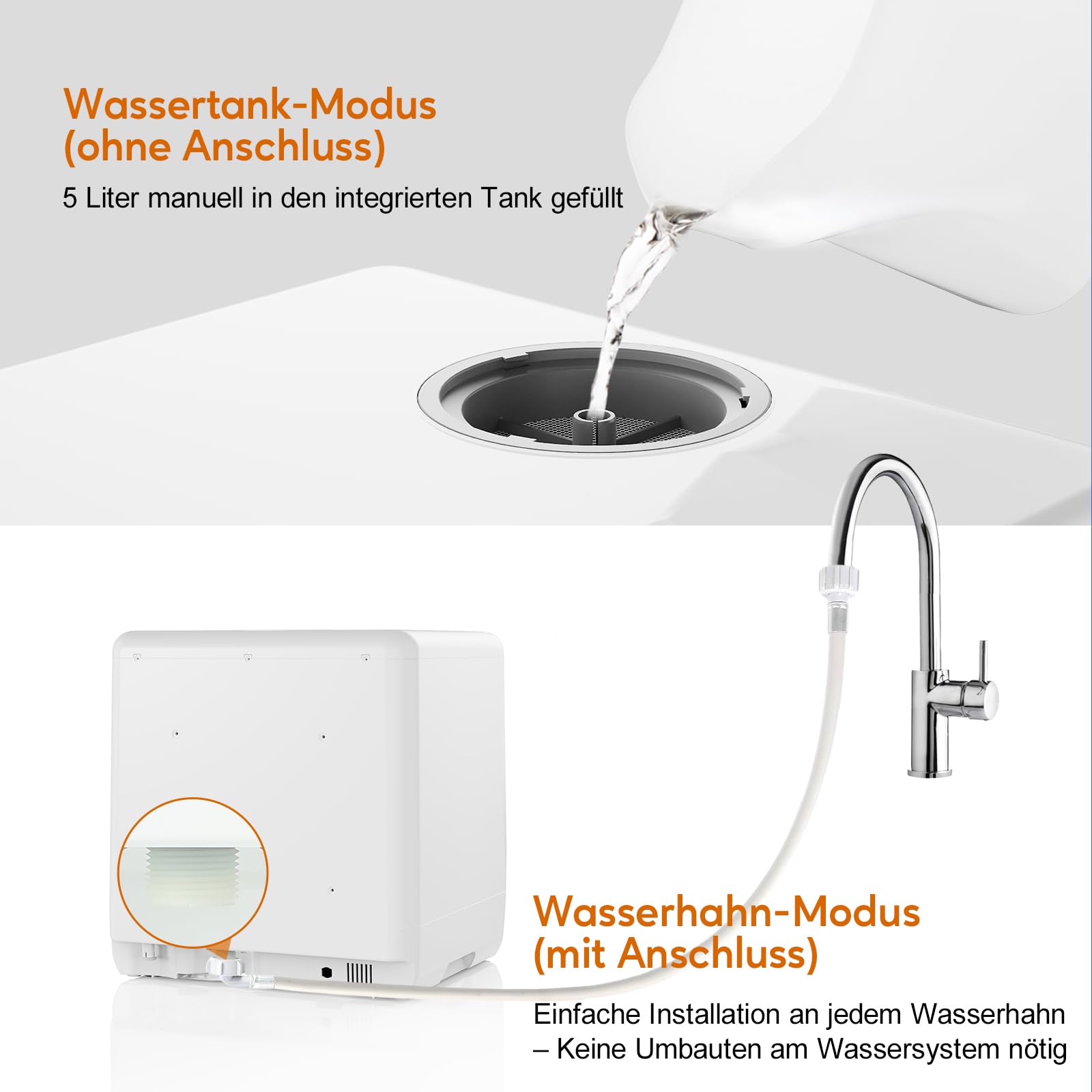 Mini Spülmaschine Tisch-Geschirrspüler 5L Wassertank 3 Gedecke 10 Programme 1-18h Startvorwahl