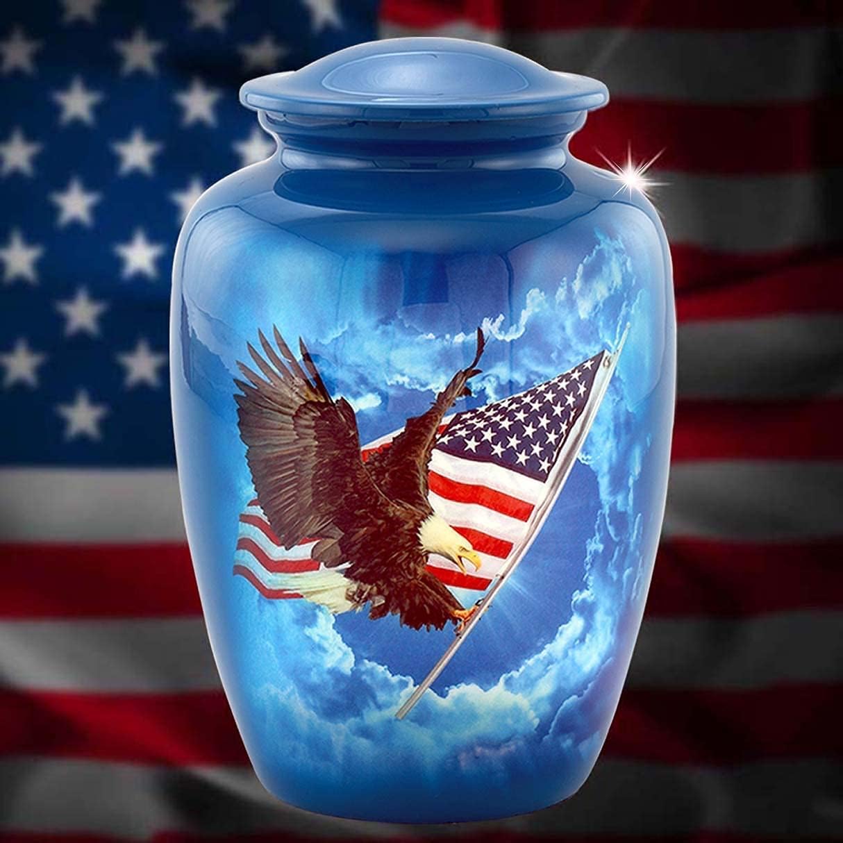 Patriotic Eagle & American Flag Urn - American Flag Urn Honoring Veterans & Loved Ones - Handcrafted Tribute with Vibrant Sky & Bald Eagle Design - Full Size Funeral and Memorial Urns (Large) - Image 9