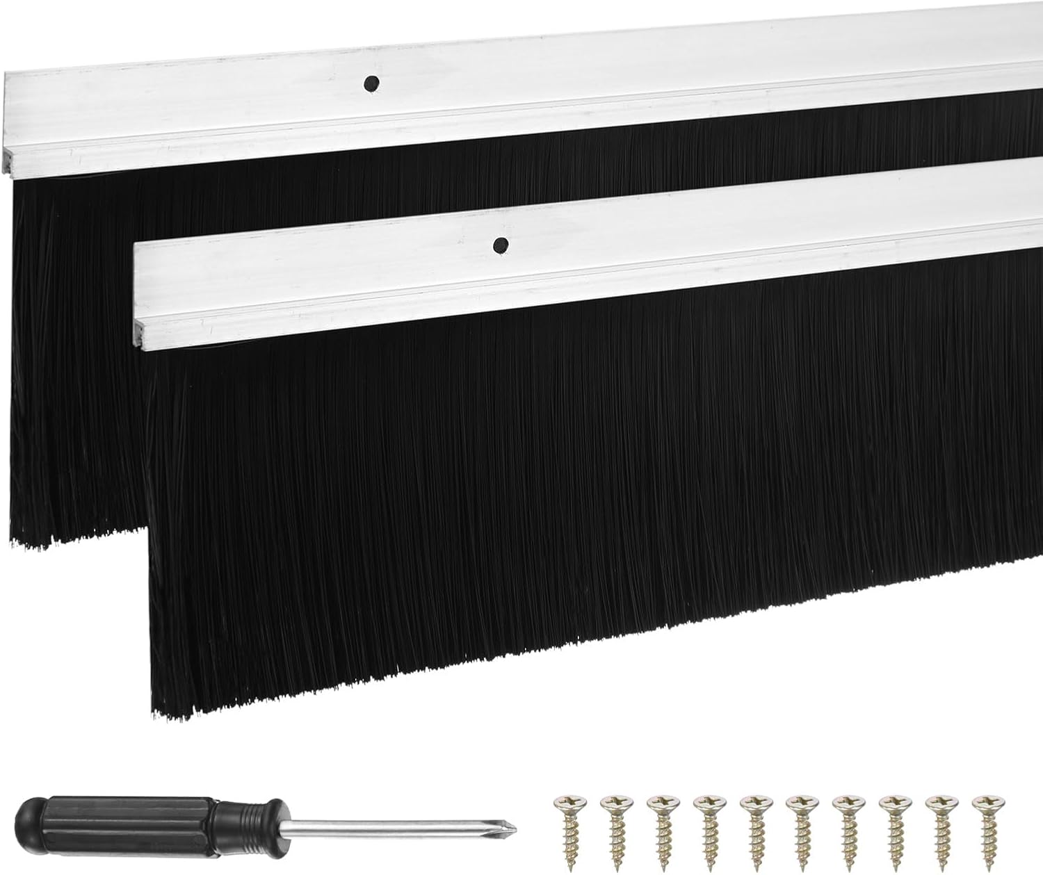 M METERXITY 2-Pack Door Brush Bottom Sweep, 39" L x 4.5" W H-Shape Aluminum Alloy Base with 3.5" Nylon Brush for Industrial/Home/Garage Door Seal, Strong Adhesive Weather Stripping Kit[Silver]