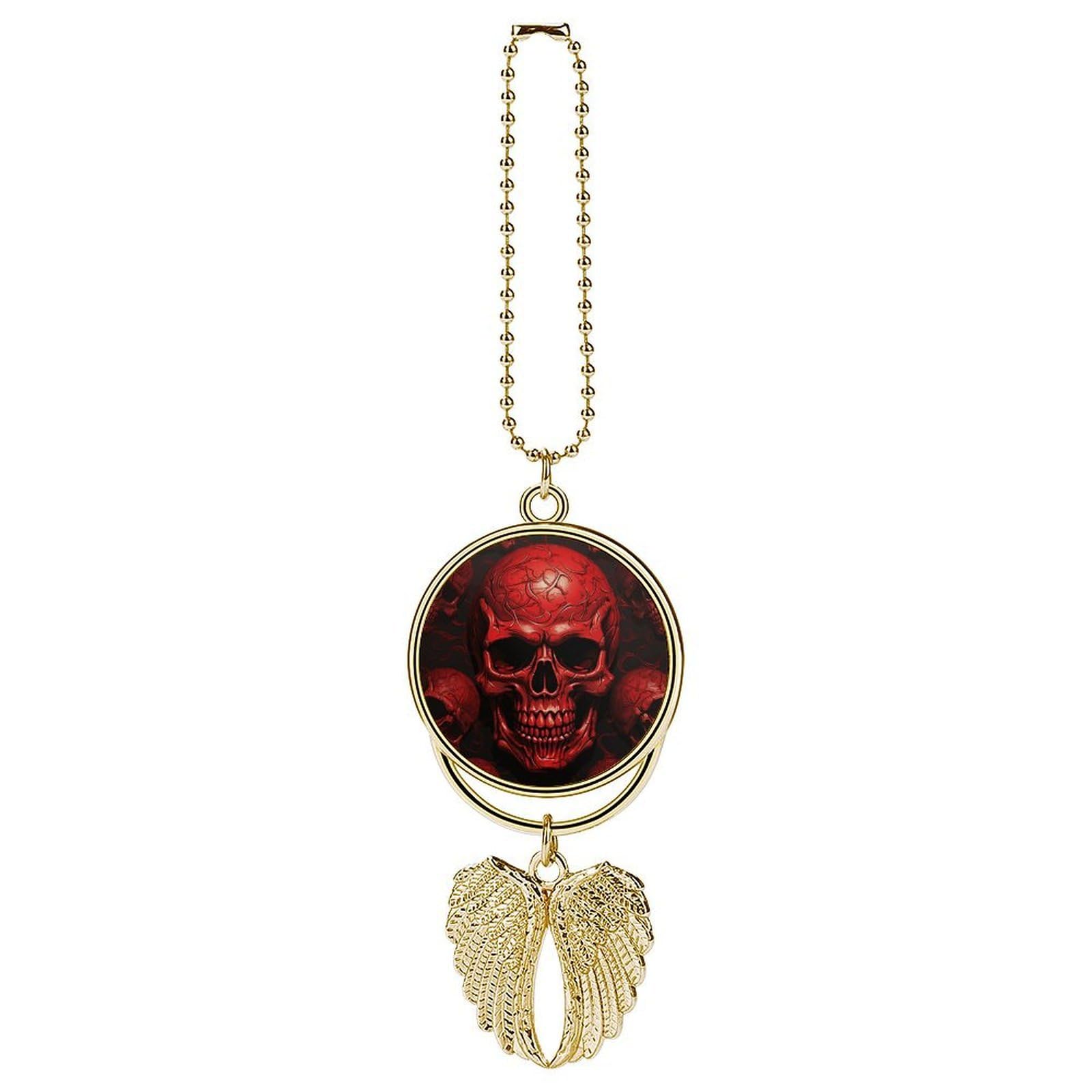 Red Skulls Car Pendant Car Rearview Mirror Pendant Custom Photo Car Hanging Ornament Car Rear View Mirror Hanging Accessories Angel Wing Car Charm Gift for Men Women