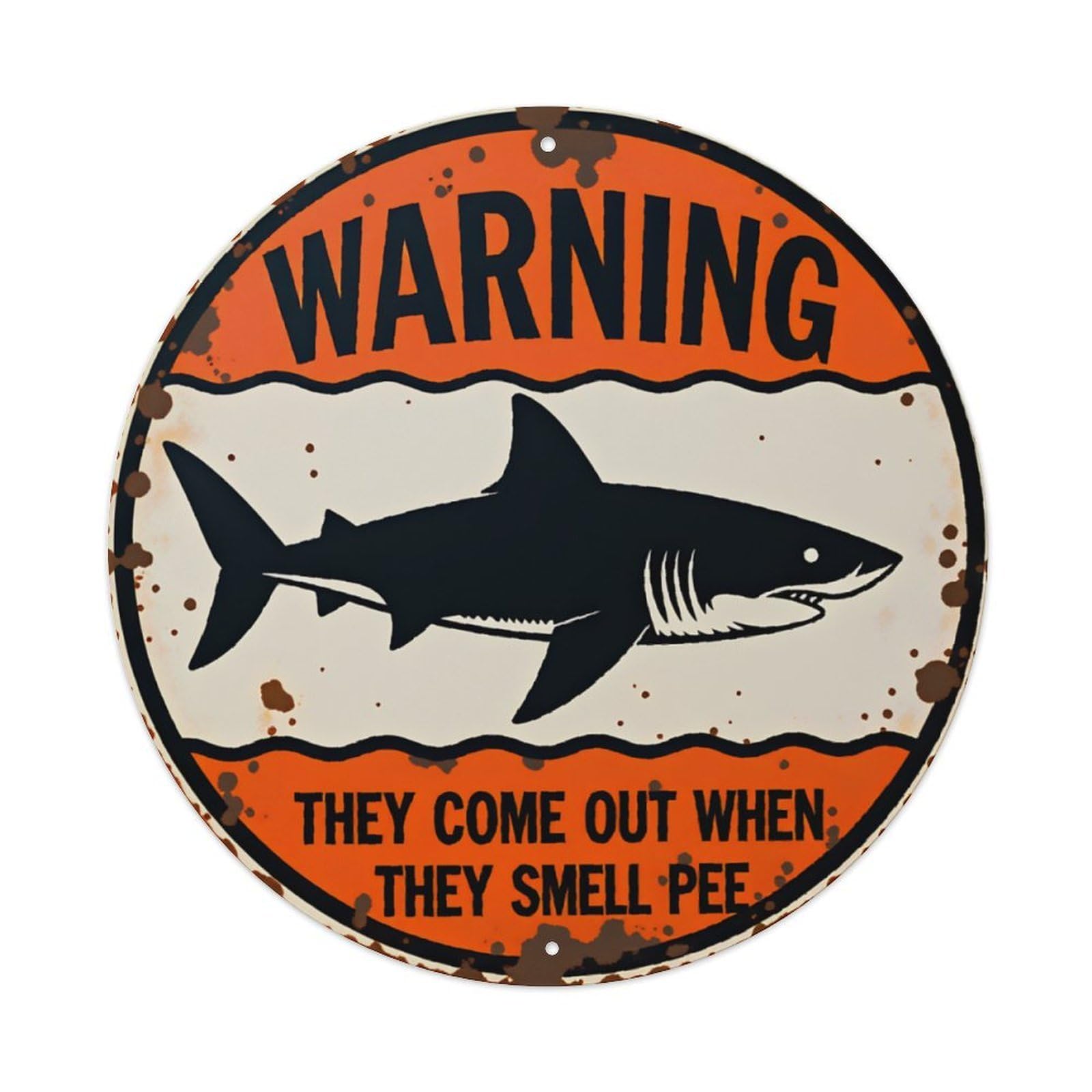 Ldfuieksufg Style Funny Shark Warning Round Metal Sign Vintage Aluminium Metal Sign, Retro Wall Decor For Home, Bar, Garage & Farmhouse 20X20cm