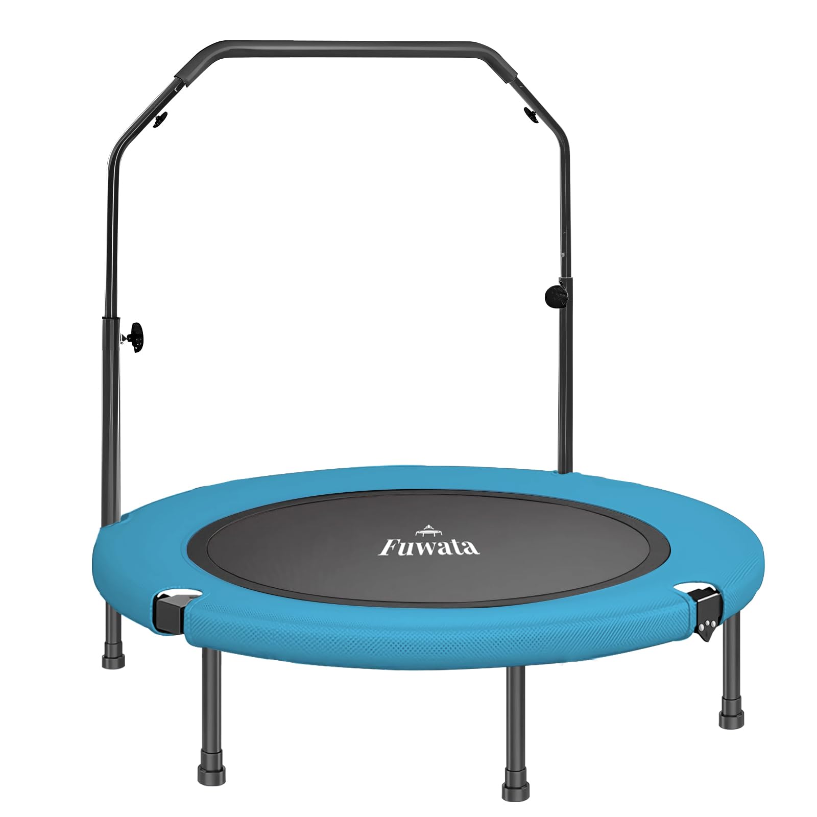 Fuwata トランポリン 手摺付き 室内用 大人用 子供用 大型102cm 耐荷重150kg 静音 折りたたみ ダイエット 家庭用 6本脚 (ブルー)