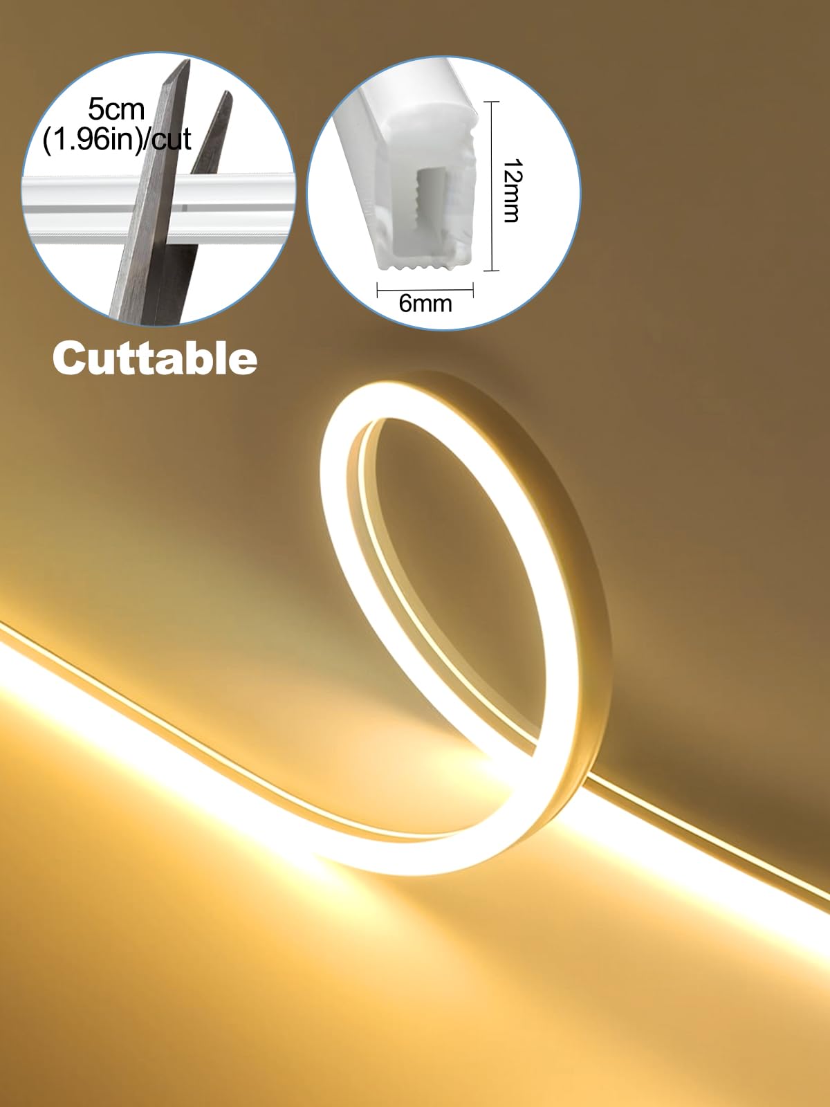 FonaTech® Kit Ruban Néon Led 10 M 220V COB En Silicone étanche IP65 Blanc Chaud 3000°K 60led/m Waterproof Bandeau Type Guirlande Pour Chantier 10 Metres