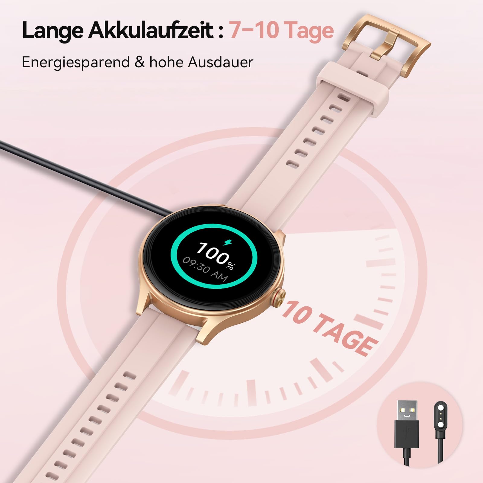 Smartwatch Damen Rund, 1.57" Smart Watch mit Telefonfunktion/Whatsapp, Fitness Tracker mit Herzfrequenz/Schlafmonitor, Fitnessuhr Damen 120+ Sportmodi 3ATM Wasserdicht, Uhr für Samsung/Android/iOS