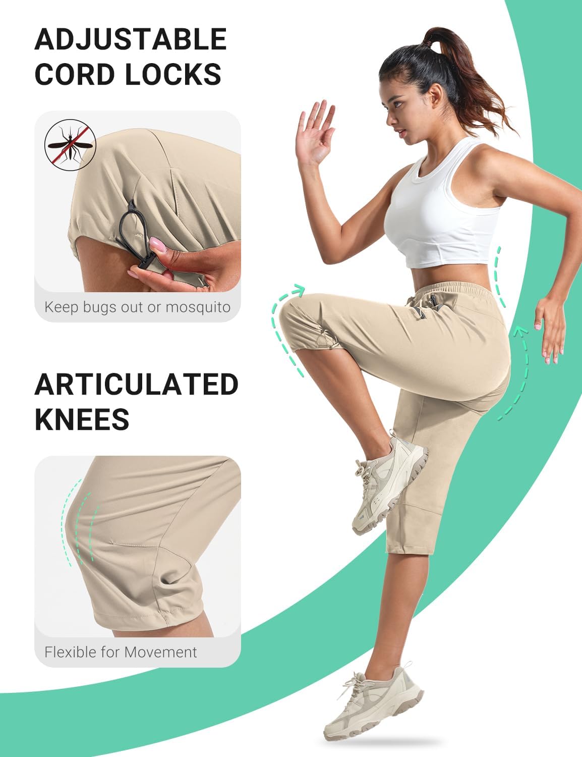 BVVU Women's Cargo Capris Hiking Pants Lightweight Quick Dry Joggers Outdoor Waterproof Workout Pants with Pockets - Image 6